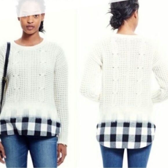 Madewell Sweater Merino Wool Wintermix Cable Knit Buffalo Check - Picture 1 of 8